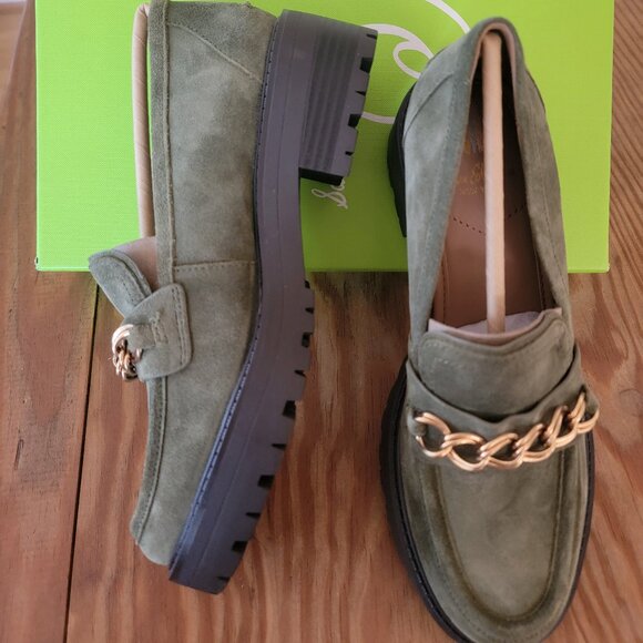 Sam Edelman Women’s Taelor Chained Lug-Sole Loafers Olive Suede 6.5 / 37 - Picture 1 of 5